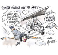 Poutine s'envole avec des grues