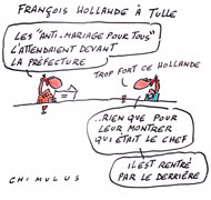 Les anti mariage gay attendaient Hollande à Tulle - Dessin de Chimulus