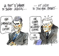 Ayrault à propos de Cahuzac : "Ma part d'ombre, c'est mon combi Volkswagen" - Dessin de Mutio