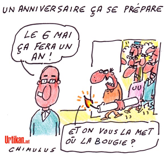 François Hollande : 1an et un record d'impopularité - Dessin de Chimulus