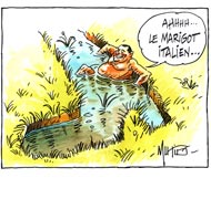 Le gouvernement Italien avec Berlusconi en coulisses - Dessin de Mutio