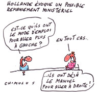 François Hollande : aucun ministre «n'est protégé» en cas de remaniement - Dessin de Chimulus