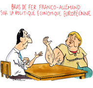 Hollande et Merkel doivent travailler main dans la main - Dessin de Cambon