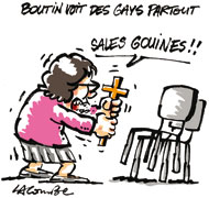 Christine Boutin : "On est envahis de gays" - Dessin de Lacombe
