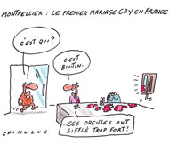 Mariage Gay à Montpellier : Christine Boutin n'y sera pas - Dessin de Chimulus