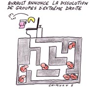 Ayrault annonce la dissolution de groupes d'extrême droite - Dessin de Chimulus