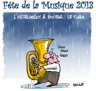 La fête de la musique s'annonce sous la pluie... - Dessin de Deligne