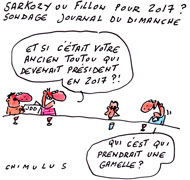 Les sympathisants de droite préfèrent largement Sarkozy à Fillon - Dessin de Chimulus