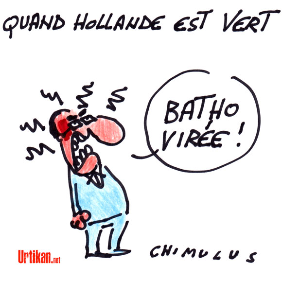 Batho quitte Hollande: le gouvernement prend l'eau - Dessin de Chimulus