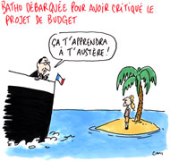 Batho limogée : Ayrault dément pratiquer l'austérité - Dessin de Cambon