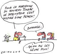 Le nouveau timbre à l’effigie de Marianne fait jaser - Dessin de Chimulus