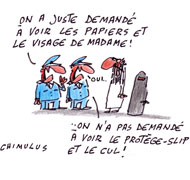 Port du voile : à Trappes, un contrôle vire à l’émeute - Dessin de Chimulus