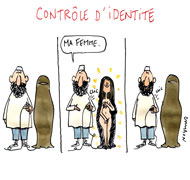 Le délicat contrôle des femmes intégralement voilées - Dessin de Cambon