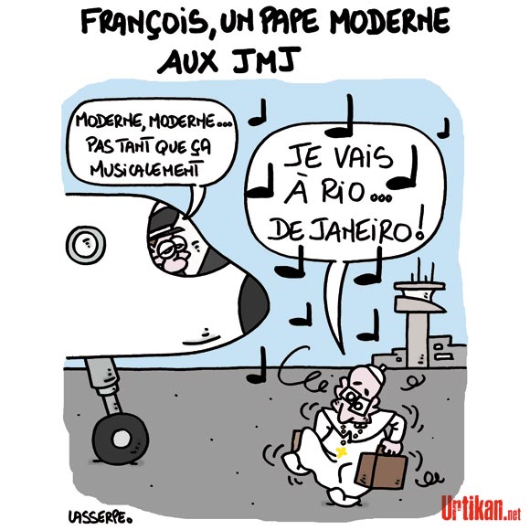 Miracle à Rio : Le pape ressuscite Claude François ! - Dessin de Lasserpe