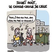 Vacances d'été: premier grand chassé-croisé sur les routes - Dessin de Lasserpe