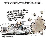 Taxe Diesel : Hollande renonce à la fiscalité écologique - Dessin de Lacombe