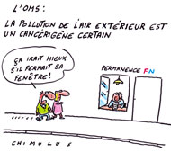 La pollution atmosphérique classée cancérigène - Dessin de Chimulus