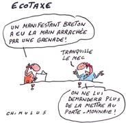 Manifestations contre l'écotaxe en Bretagne : une enquête ouverte après la blessure grave d'un manifestant - Dessin du jour de Chimulus