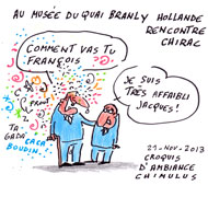 François Hollande rend hommage à un Jacques Chirac affaibli - Dessin de Chimulus