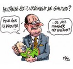 François Hollande "incognito" avec un bébé - Dessin de Mric