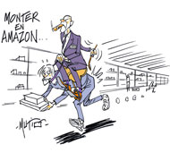 Des travailleurs au pas de course chez Amazon - Dessin de Mutio