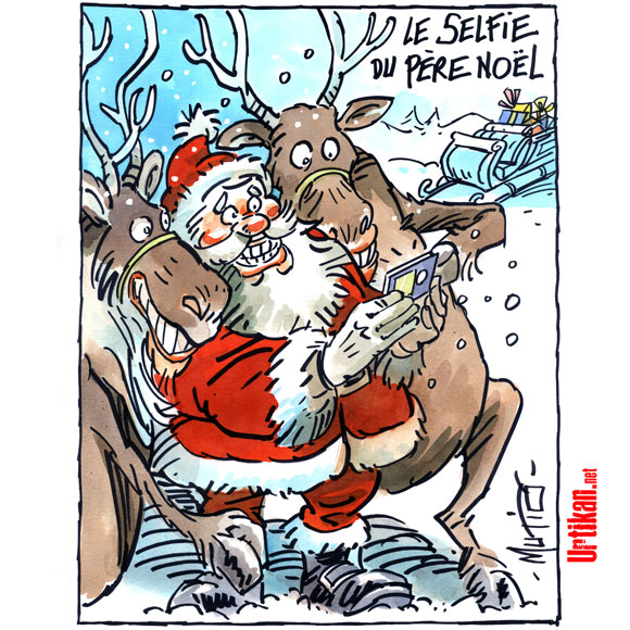 Père Noël 2.0, le selfie - Dessin de Mutio