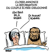 Hollande, Dieudonné : Scoop et info poubelle - Dessin de Deligne
