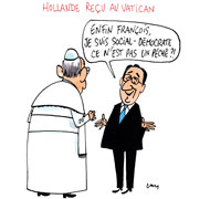 Quand Hollande rencontre le pape François - Dessin de Cambon