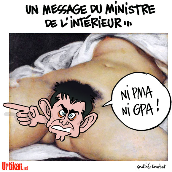 Valls: «Le gouvernement s'opposera à des amendements sur la GPA ou la PMA» - Dessin de Soulcié