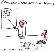 Ecoutes: l’horizon s’obscurcit pour Sarkozy, juge la presse - Dessin de Chimulus