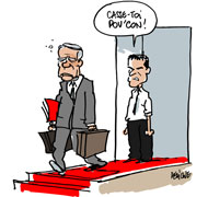 Passation de pouvoir à Matignon - Dessin de Deligne