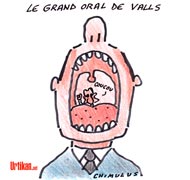 Grand oral : Valls dévoile son jeu - Dessin de Chimulus