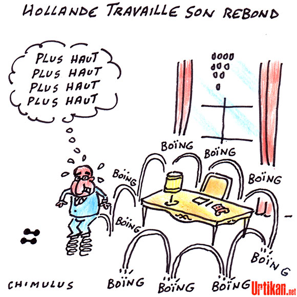 Pour François Hollande, le rebond c'est maintenant - Dessin de Chimulus