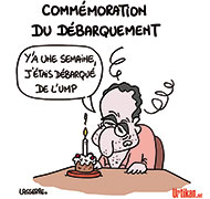 Jean-François Copé et le débarquement - Dessin de Lasserpe