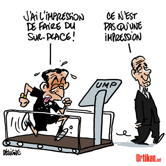 Sarkozy dépassé par Juppé - Dessin de Deligne