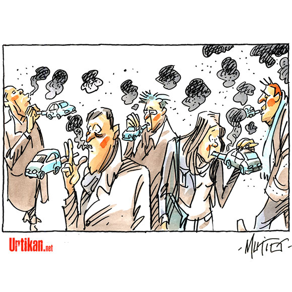 La pollution parisienne aussi dangereuse que le tabagisme passif - Dessin de Mutio