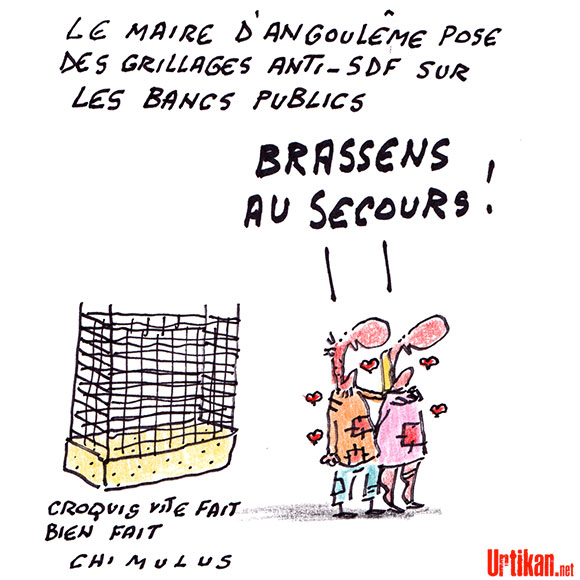 Angoulême : les bancs publics en cage ! - Dessin de Chimulus