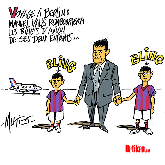 Manuel Valls : les avions de l'Etat, un privilège qui peut coûter cher - Dessin de Mutio