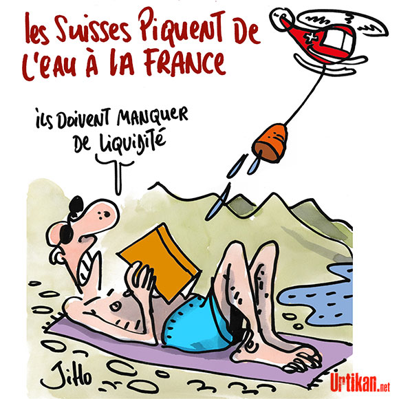 France-Suisse: le «vol» d'eau fait le tour du monde - Dessin de Jiho