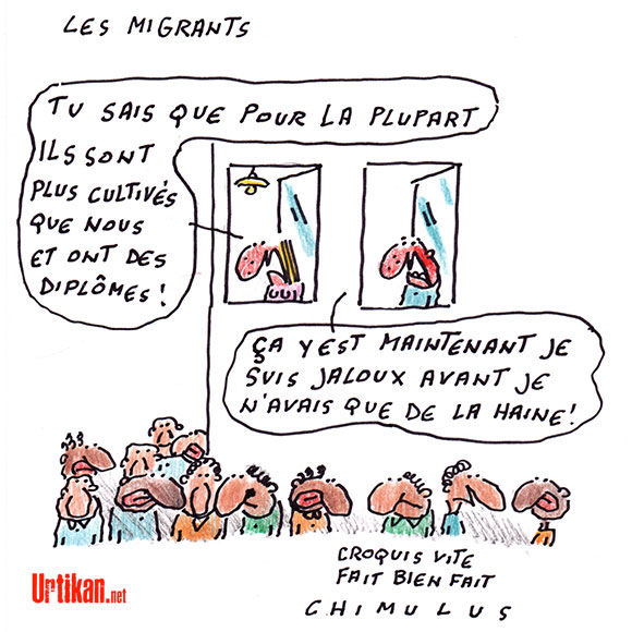 Migrants et idées reçues - Dessin de Chimulus