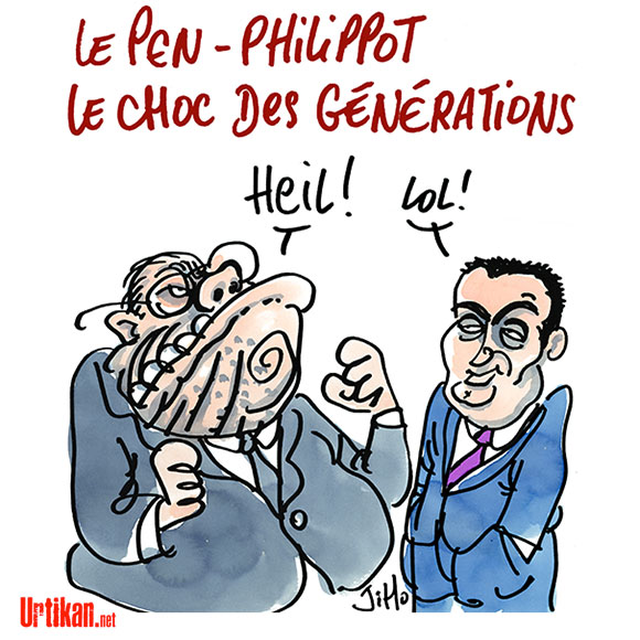 Conflit au FN : Philippot répond «lol» à Jean-Marie Le Pen - Dessin de Jiho