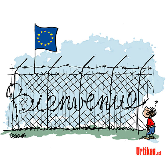 L'Europe et les migrants au pied du mur - Dessin de Deligne
