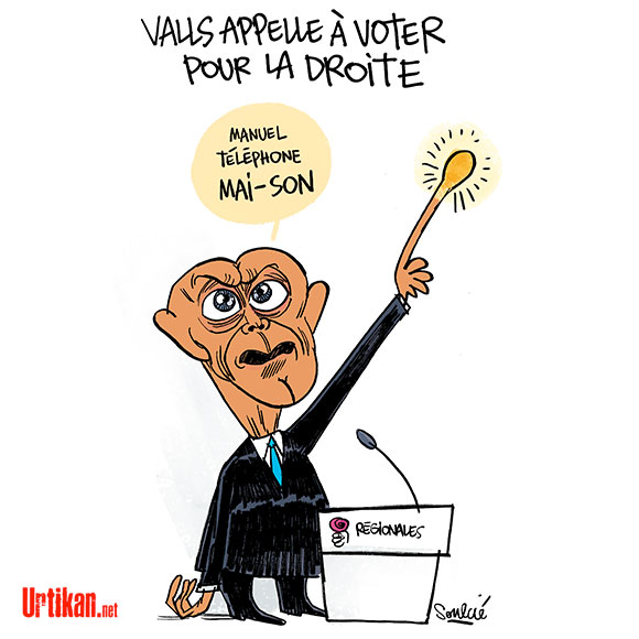 Régionales : Valls entre les partis - Dessin de Soulcié