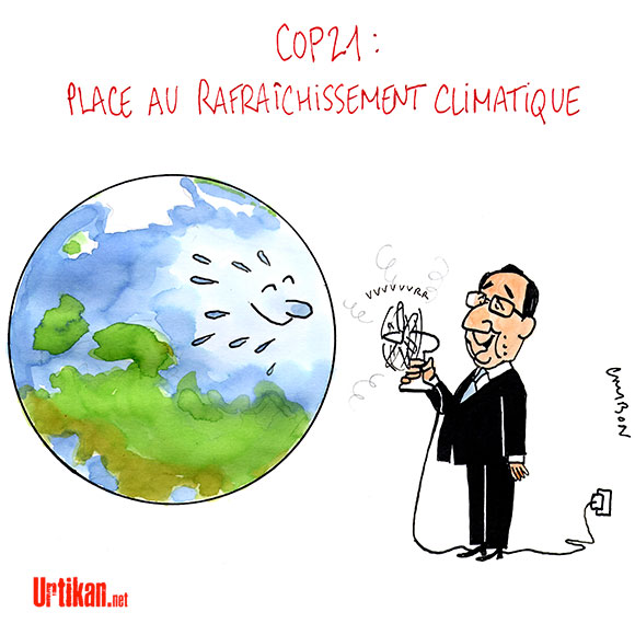 COP21 : Hollande évoque des difficultés "sur les financements" - Dessin de Cambon