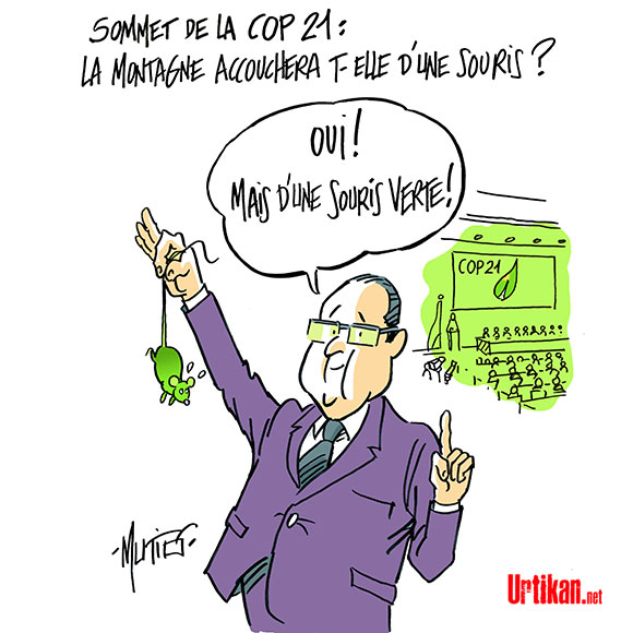 COP 21: un projet d'accord présenté en fin de matinée en présence de Hollande - Dessin de Mutio