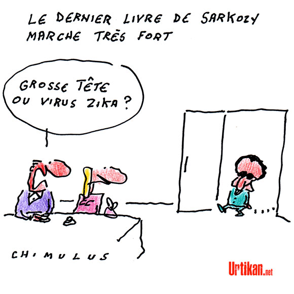 Le livre de Nicolas Sarkozy écoulé à 70.000 exemplaires, en tête des ventes après 8 jours - Dessin de Chimulus