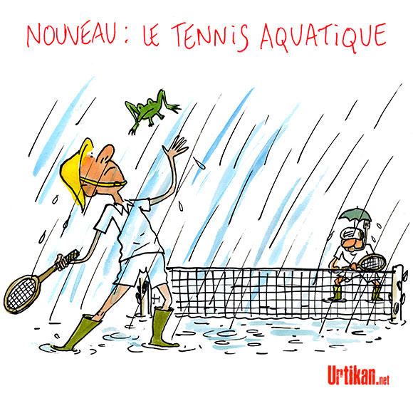 Roland-Garros : les conséquences d'une pluie battante sur la terre battue - Dessin de Cambon