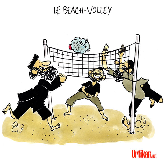 Les Jeux olympiques de l'état islamique - Jour 3 - Beach-volley - Dessin de Chimulus