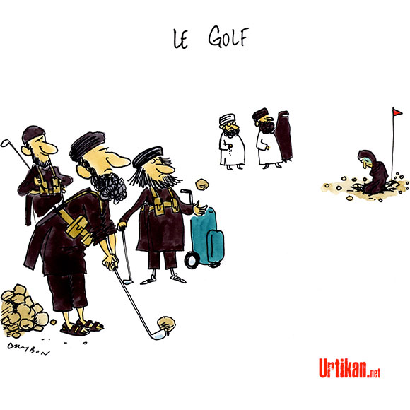 Les Jeux olympiques de l'état islamique - Jour 5 - le Golf - Dessin de Cambon