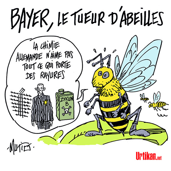 La fusion Bayer-Monsanto passe mal pour les abeilles - Dessin de Mutio